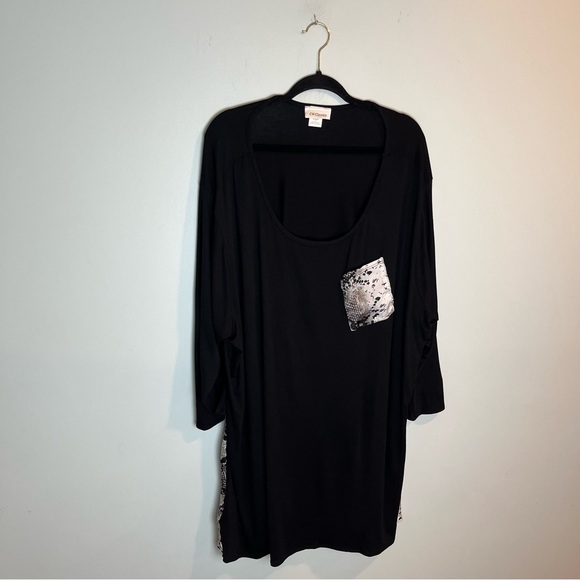 CW Classics Women’s Black & Snakeskin Print Top 3/4 Sleeves Front Pocket Size 4X - Picture 1 of 7
